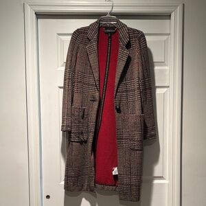 Express Plaid Trench Coat - Red and Black